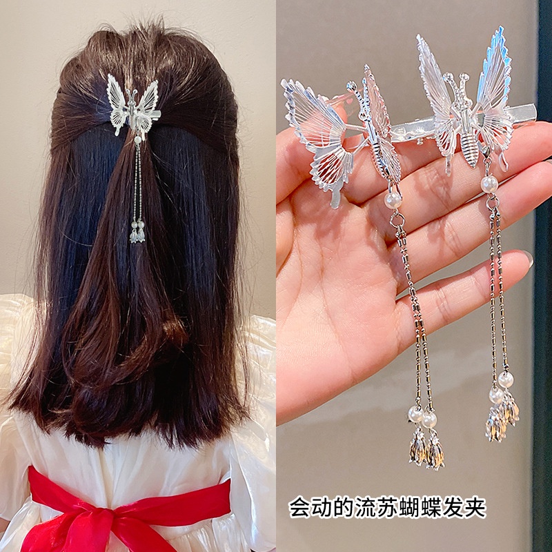 Kẹp Tóc Hình Bướm Phối Tua Rua Kiểu Cổ Điển Dễ Thương Xinh Xắn Dành Cho Trẻ Em
