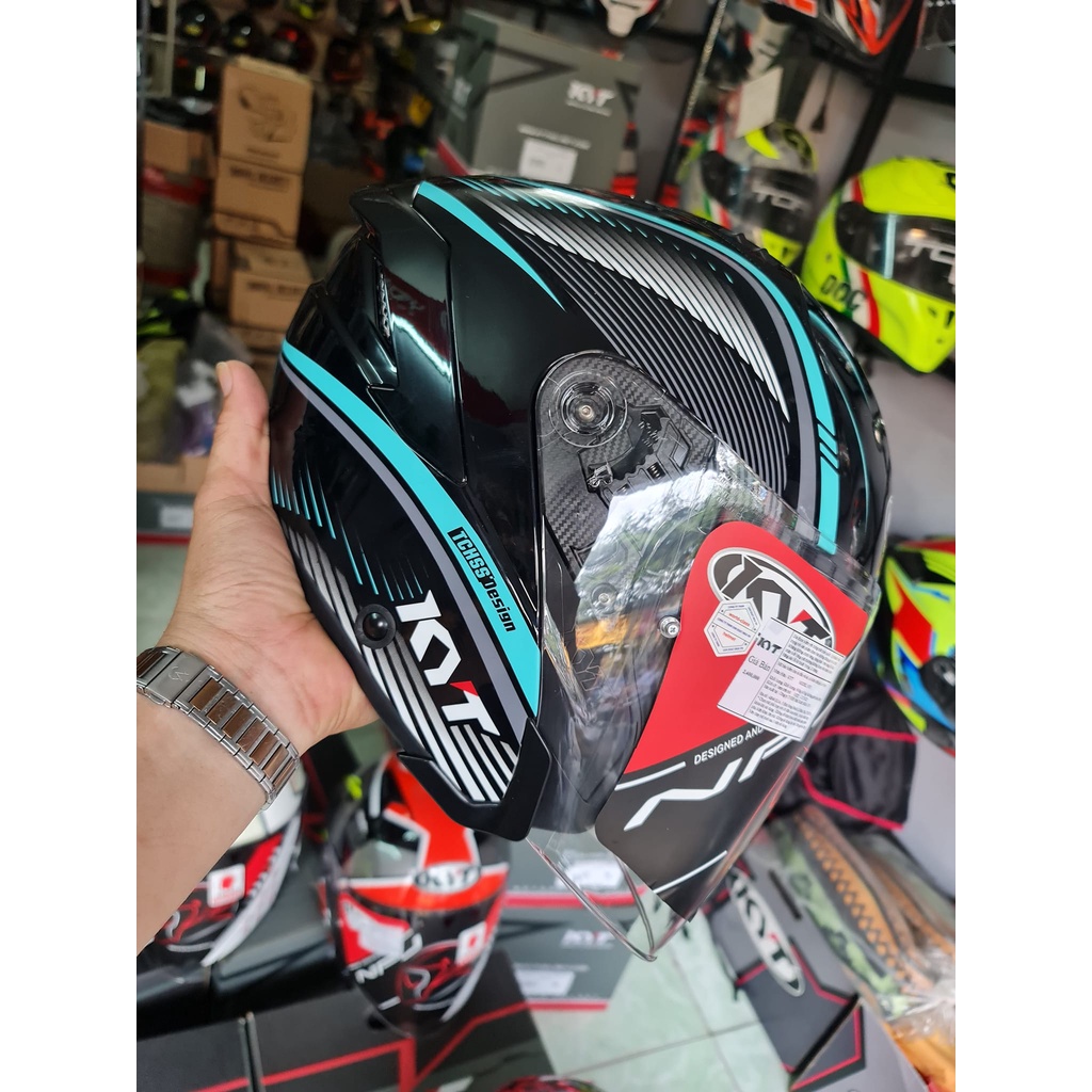 Nón bảo hiểm 3/4 KYT NFJ tem Radar Aqua Blue