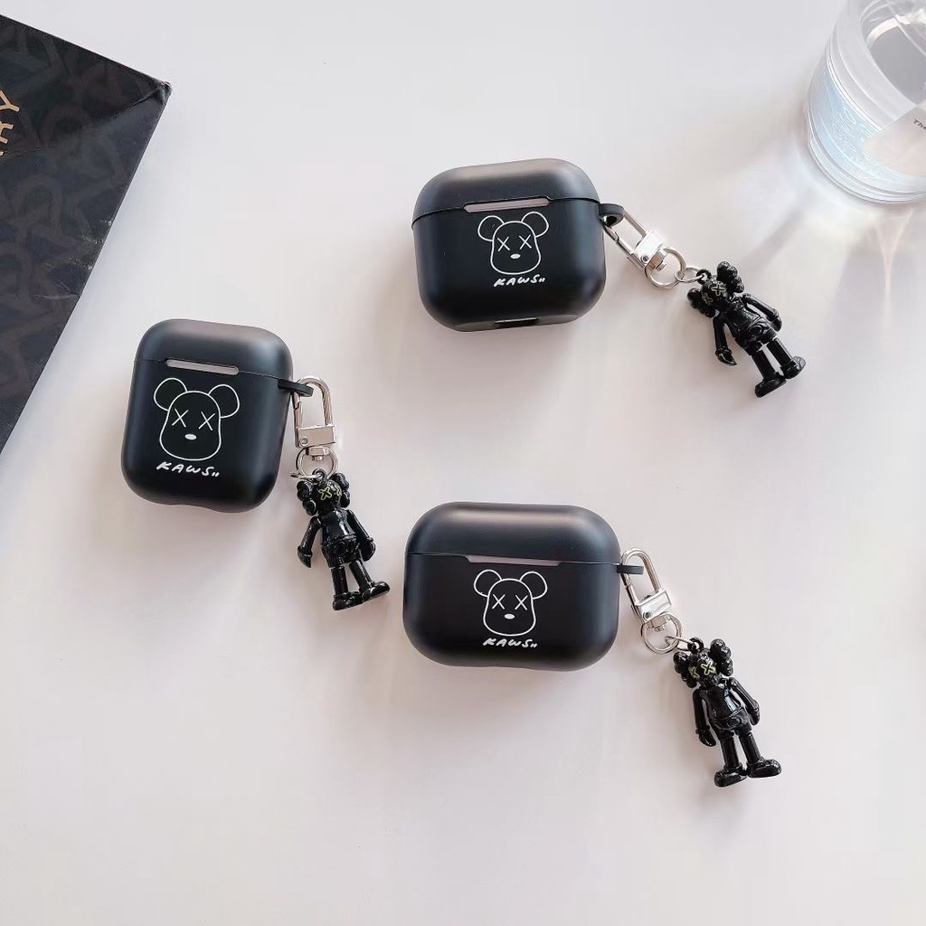 Vỏ TPU mềm mặt nhám hình gấu hoạt hình bảo vệ hộp sạc tai nghe Airpods 1/2 pro 3