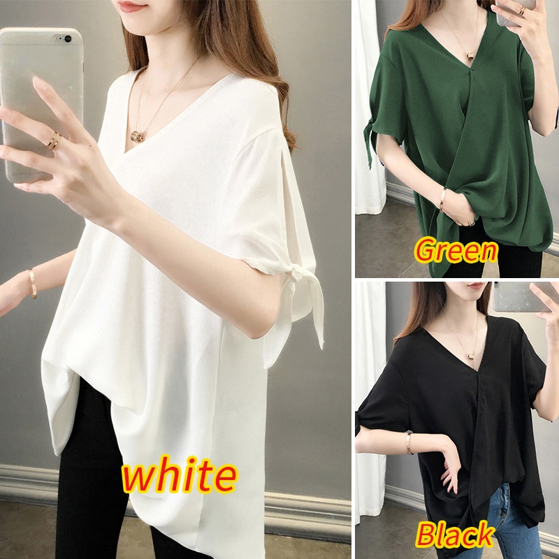 Áo sơ mi Zanzea tay ngắn cổ chữ v thời trang phong cách Hàn Quốc cho nữ