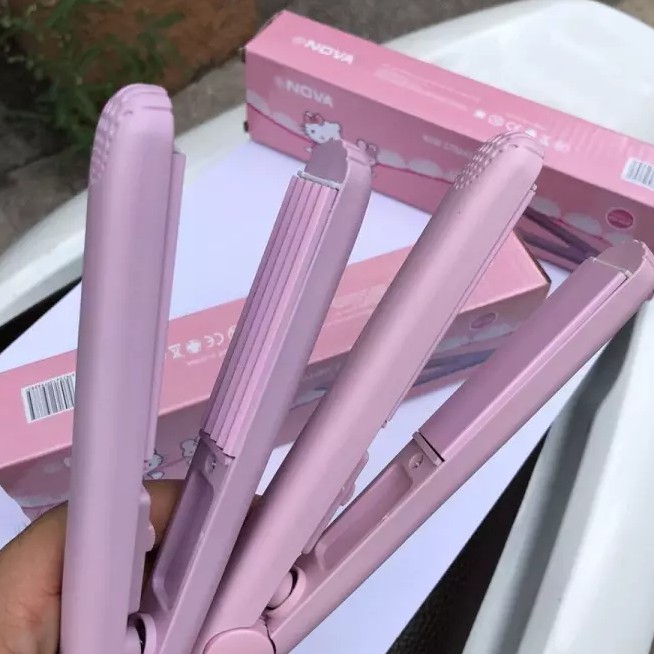 Máy duỗi tóc mini Nova màu hống Hello Kitty tiện lợi dể sử dụng làm đẹp mọi lúc mọi nơi