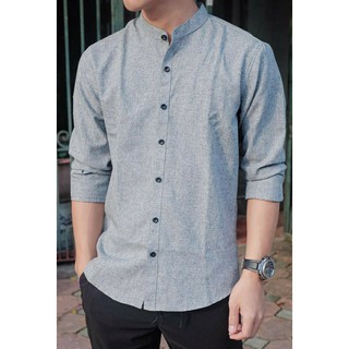 Áo Sơ Mi Nam Cổ Tàu Vải Đũi Dài Tay Màu Xám Tiêu SMT01