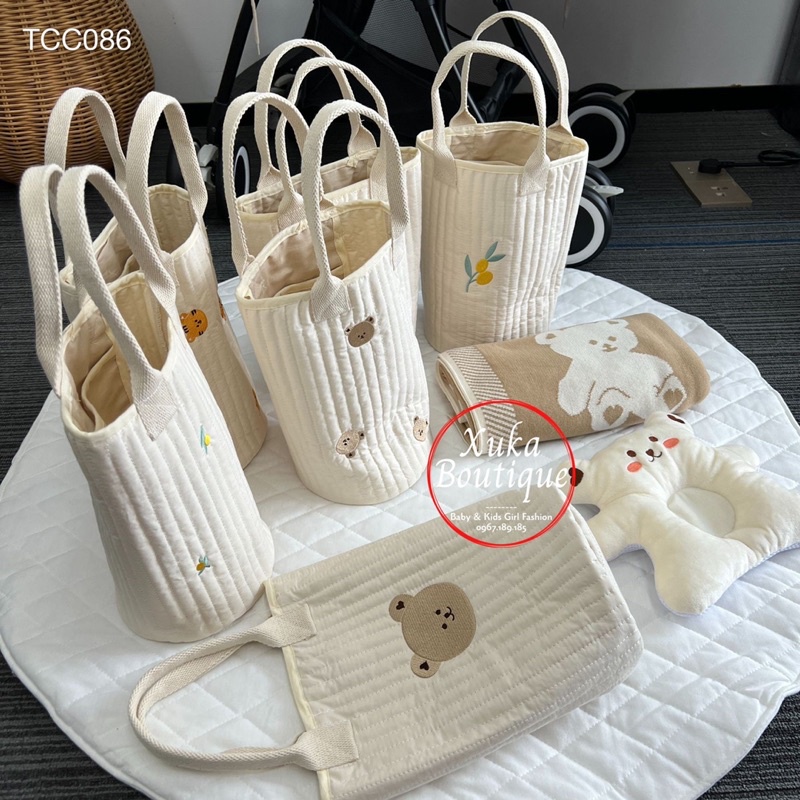 Túi Xách Bỉm Sữa Hàn Quốc Thêu Gấu Thỏ Cho Mẹ Và Bé Size 27x15cm KaMiMi Cao Cấp
