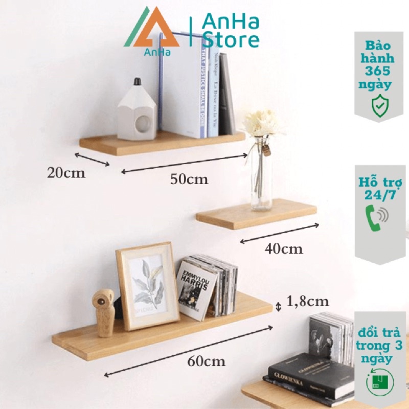 Kệ treo tường Nội thất An Hạ kt 40 50 60 rộng 20cm ván 1p8