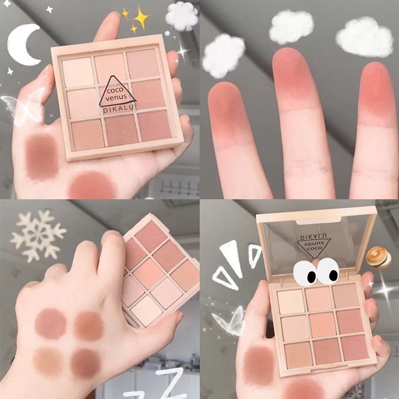 Bảng phấn mắt tone NUDE cao cấp dạng nén 9 màu nhũ và lì lâu trôi chống thấm nước