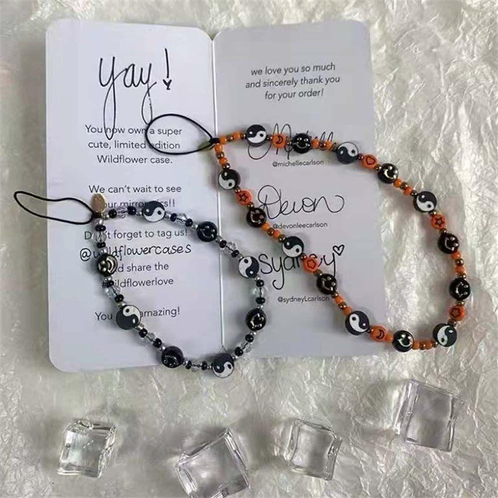 Dây Đeo Điện Thoại Xâu Hạt Mặt Cười Yin Yang Chi Cho Trang Trí Điện Thoại