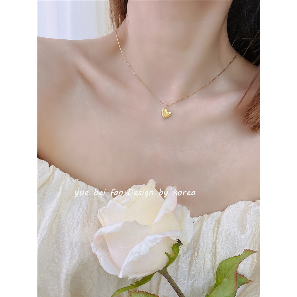 Dây chuyền bằng thép titan 18k mặt hình trái tim nhỏ đơn giản phong cách hàn nhật dễ phối đồ cho nữ