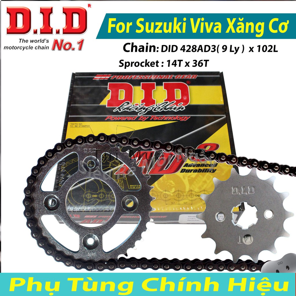 Bộ Nhông Sên Dĩa DID SUZUKI VIVA Xăng Cơ Sên DID 9ly Thái Lan