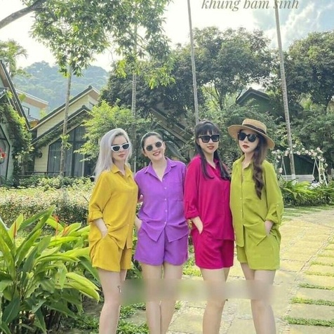 Sét bộ đồ nử tay lỡ cổ sơ mi phối quần đùi