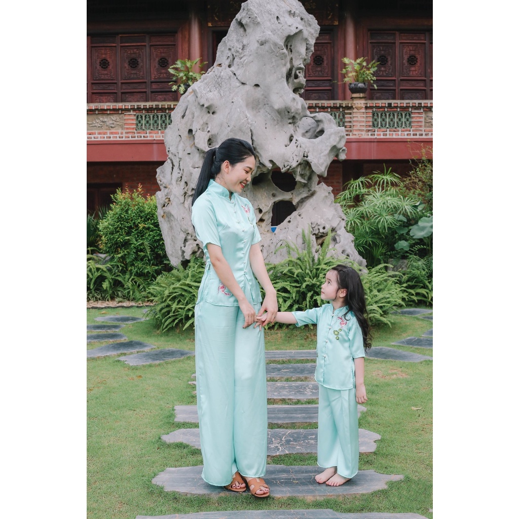 Đồ Lam Đi Chùa Bé Gái - Bộ Đi Lễ Chùa AL018 Trang Nhã Thêu Cá Ngọc Xinh Lung Linh Dành Cho Bé BÉ - AL018