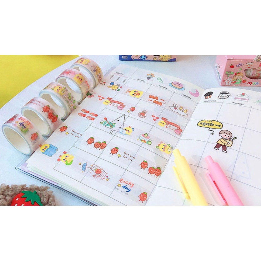 Washi Tape 5 Cuộn Băng Keo Trang Trí Sổ Lưu Niệm Siêu Cute