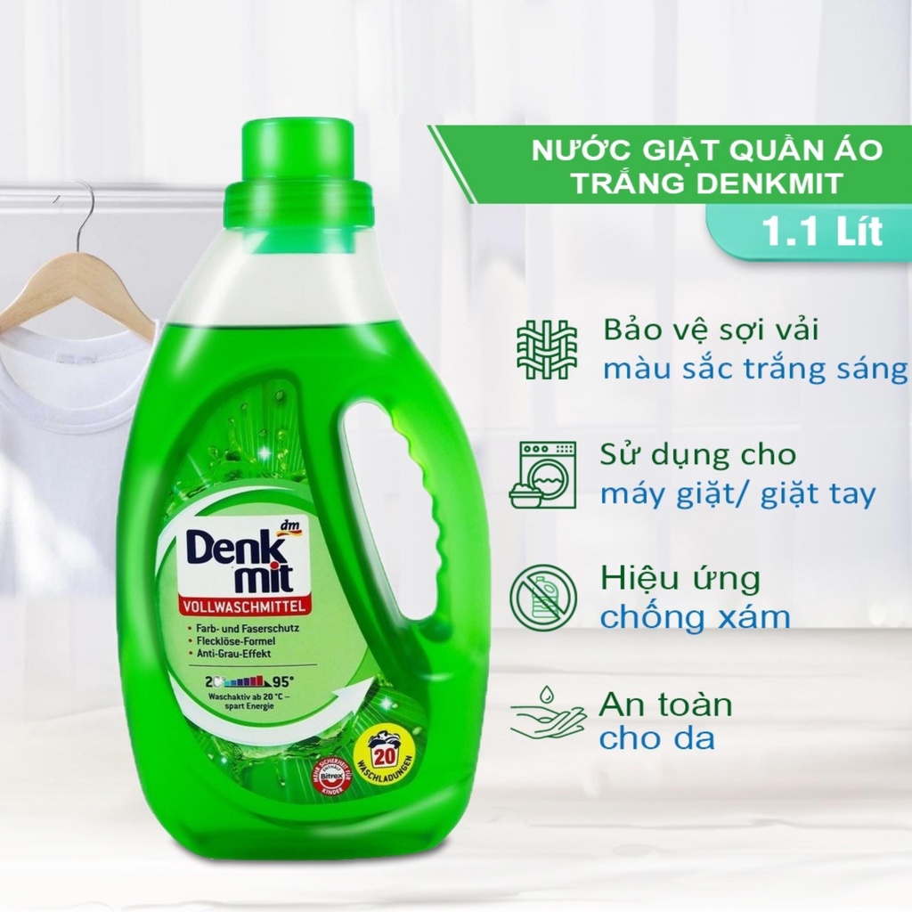 Nước giặt quần áo Denkmit 1,1 lít chống phai màu loại bỏ vết bẩn [Hàng Đức]