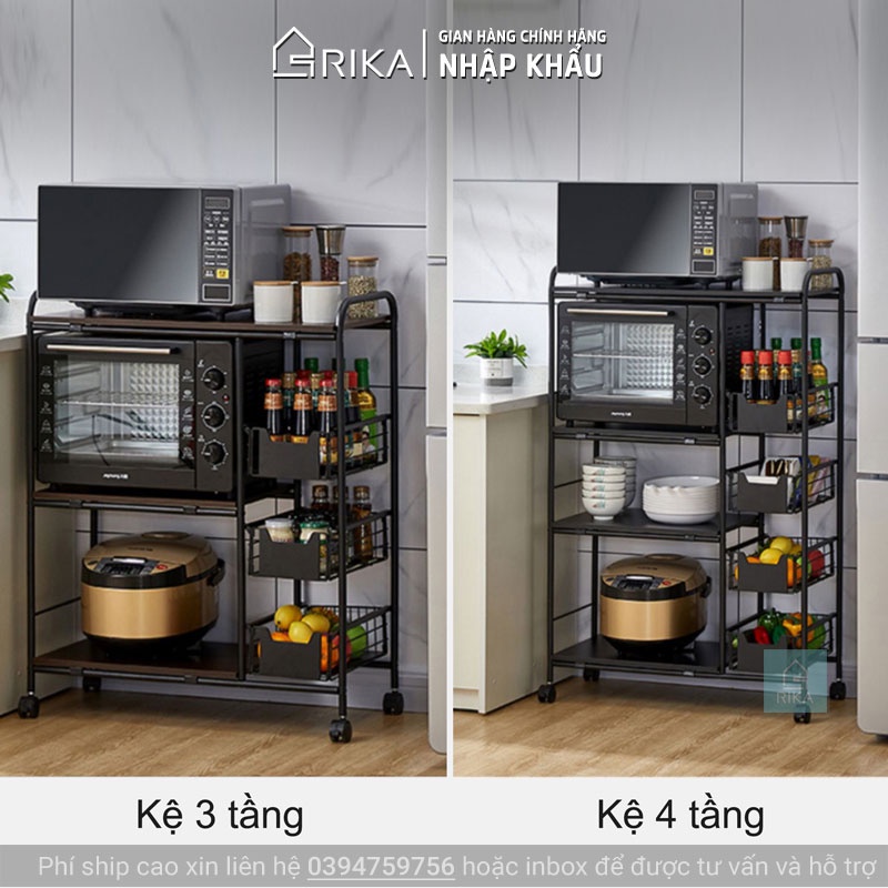 Kệ Để Đồ RIKA Kệ Nhà Bếp Đa Năng Có Bánh Xe, Đựng Đồ Nồi Cơm Điện, Lò Nướng