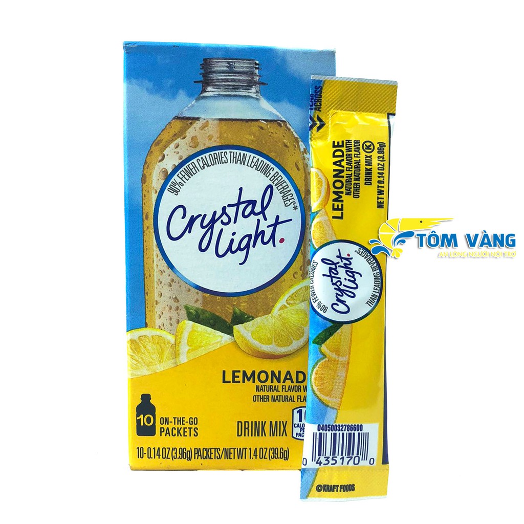 Hộp 10 gói bột trái cây Crystal Light cho người ăn kiêng/giảm cân/gym - Tôm Vàng
