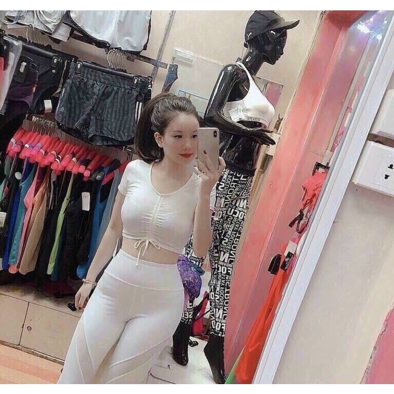ÁO CROPTOP CỘC TAY RÚT DÂY TẬP GYM, AEROBIC NHẢY ZUMBA, TẬP YOGA , DÂN VŨ ĐỒNG PHỤC ĐỘI NHÓM NỮ