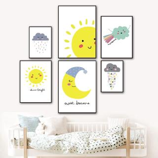 Tranh Canvas Treo Tường Trang Trí Hình Mặt Trăng/Đám Mây/Mặt Trời