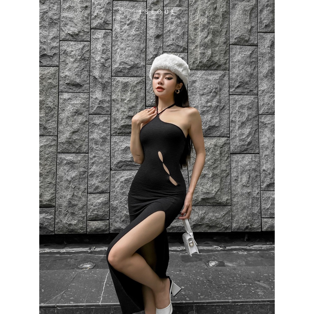 Đầm Body Cổ Yếm Khoét Eo Cách Điệu LSEOUL V1401 Chất Thun Gân Co Dãn Tôn Dáng