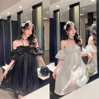 Váy peplum tay bồng tơ nhũ