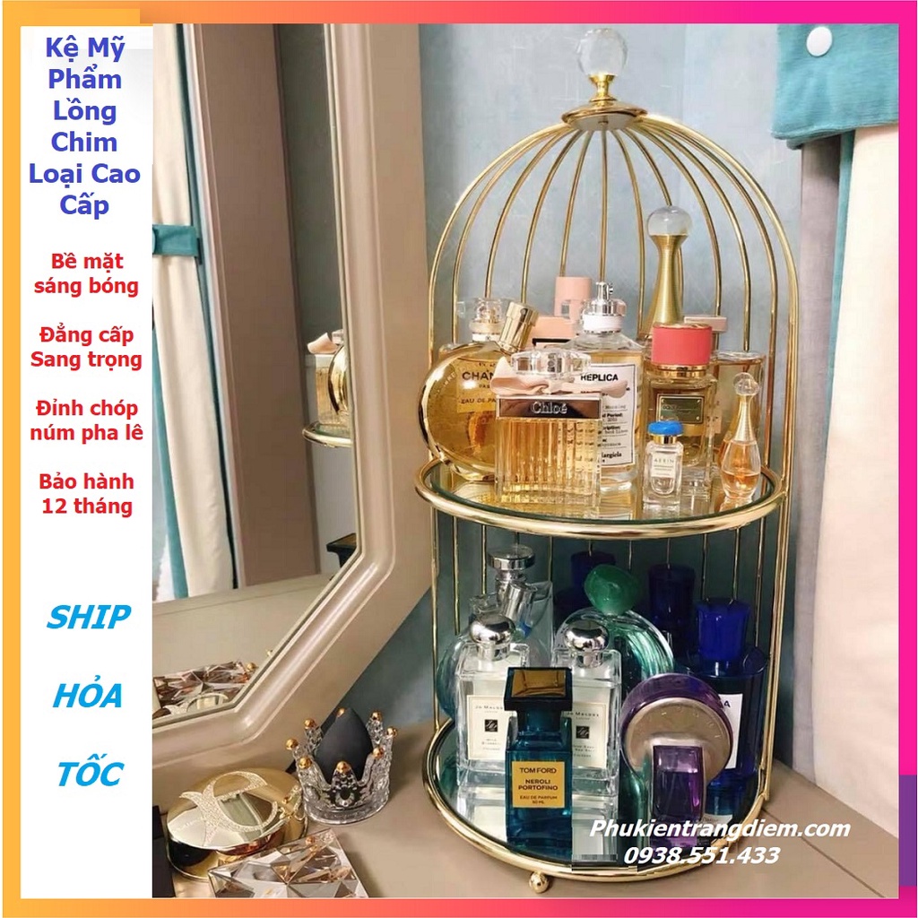 [Loại Cao Cấp - Size Lớn] Kệ Lồng Chim Đựng Nước Hoa - Mỹ Phẩm 2 Tầng