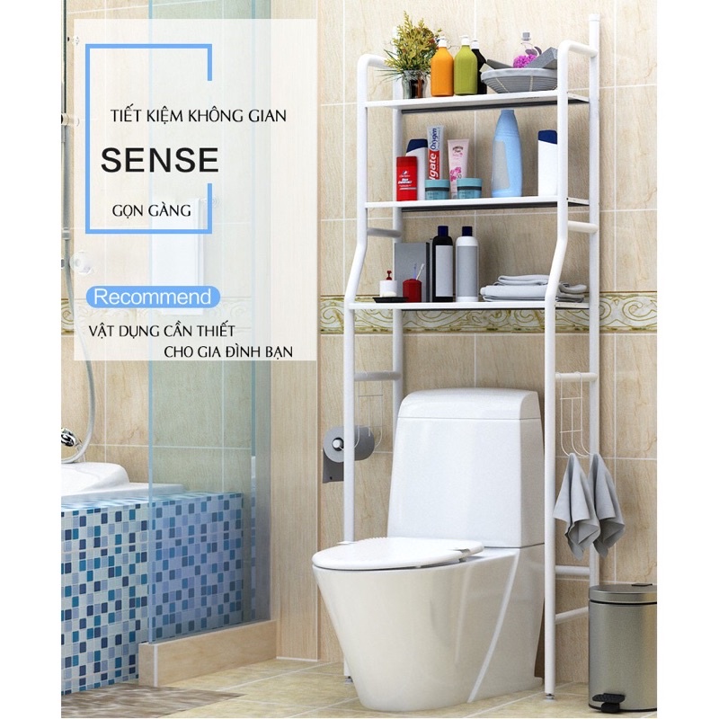 Kệ Nhà Vệ Sinh Toilet, Bồn Cầu Sơn Tĩnh Điện 3 Tầng 2 Màu Đen Trắng -KNVS01