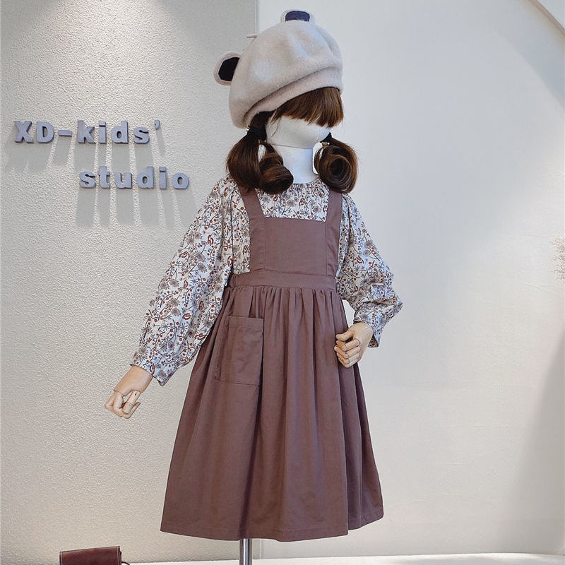 Set Đầm Hai Dây In Hoa Phong Cách Hàn Quốc Thời Trang Cho Bé Gái