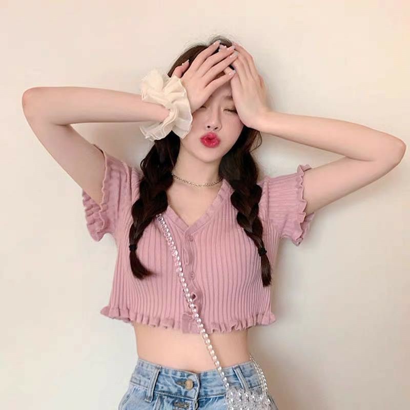 Áo cổ v croptop montoghi quảng châu khuy trước | BigBuy360 - bigbuy360.vn