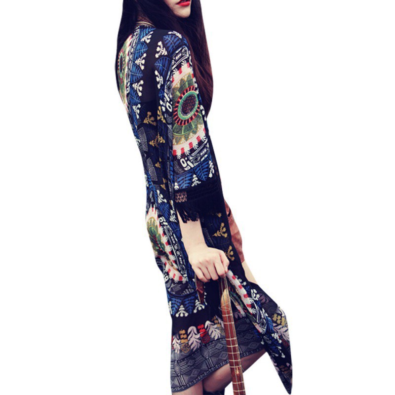 Áo khoác chiffon kiểu kimono dáng dài phong cách Bohemia cho nữ | BigBuy360 - bigbuy360.vn