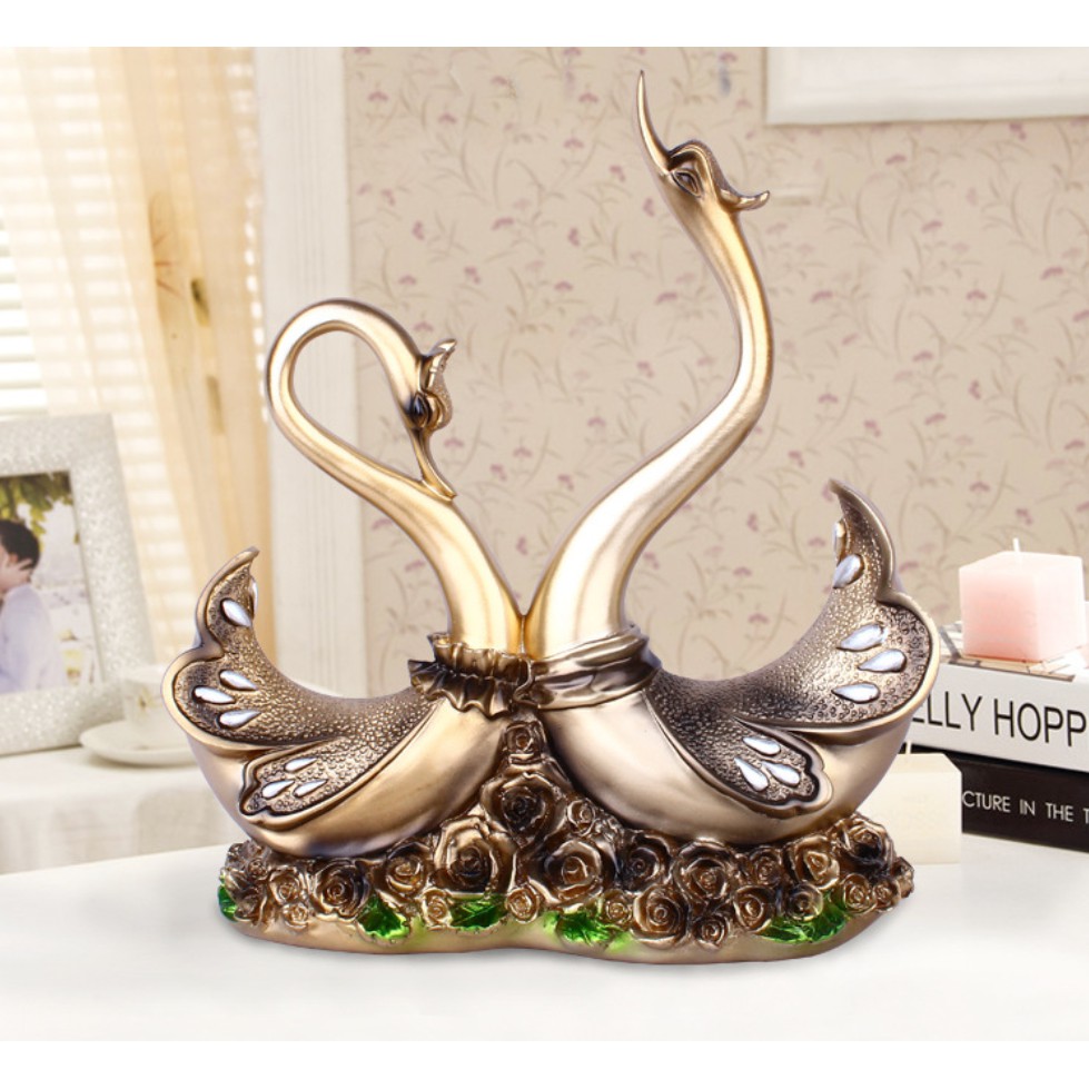 tượng thiên nga. decor trang trí. nội thất trang trí. tượng thiên nga trang trí phòng khách. set tượng thiên nga.