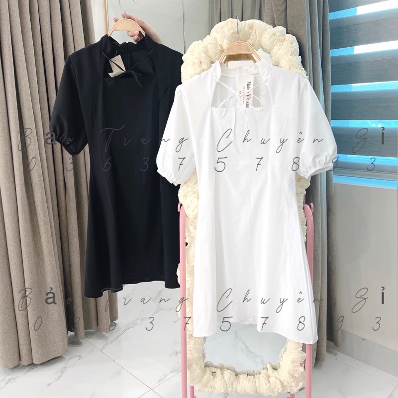 Váy Tiểu Thư Dáng Xoè Cổ Vuông Siêu Xinh - Đầm Nữ Hot Trend 2 Màu Đen Trắng Basic Có Khoá Kéo Sau