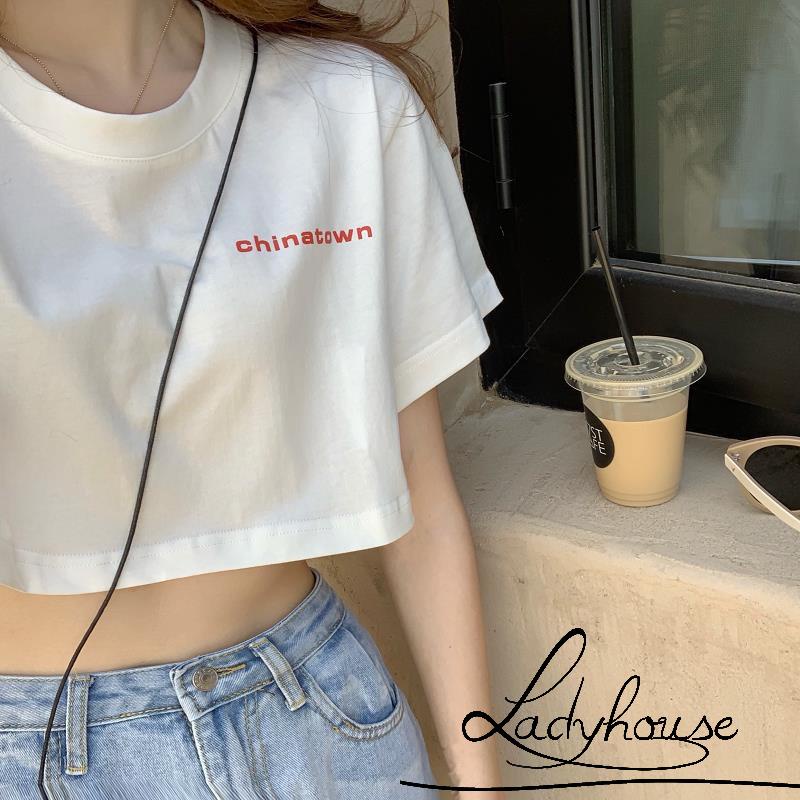 Áo Thun Crop Top Tay Ngắn In Chữ Thời Trang Dành Cho Nữ