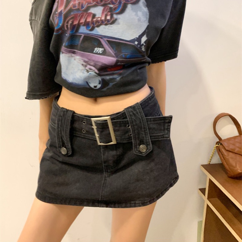 Chân váy kiêm quần short chất liệu jean dáng chữ A lưng thấp thời trang