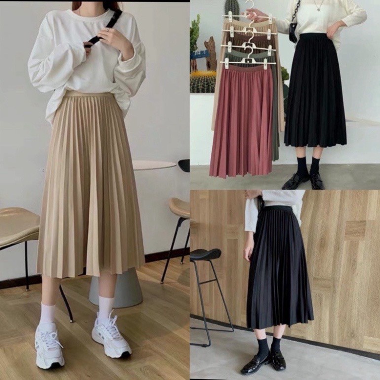 Chân Váy Midi Xếp Ly Dáng Dài , Váy Midi Dáng Xòe Freesize Che Khuyết Điểm | BigBuy360 - bigbuy360.vn