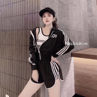 Set thể thao 3 món 2 màu đen trắng chất đũi cá tính