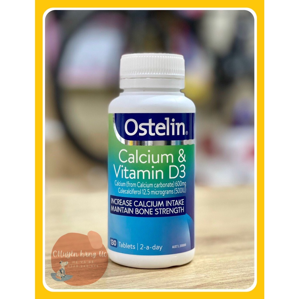 Canxi bầu úc Ostelin Calcium & Vitamin D3 lọ 130 viên - Úc