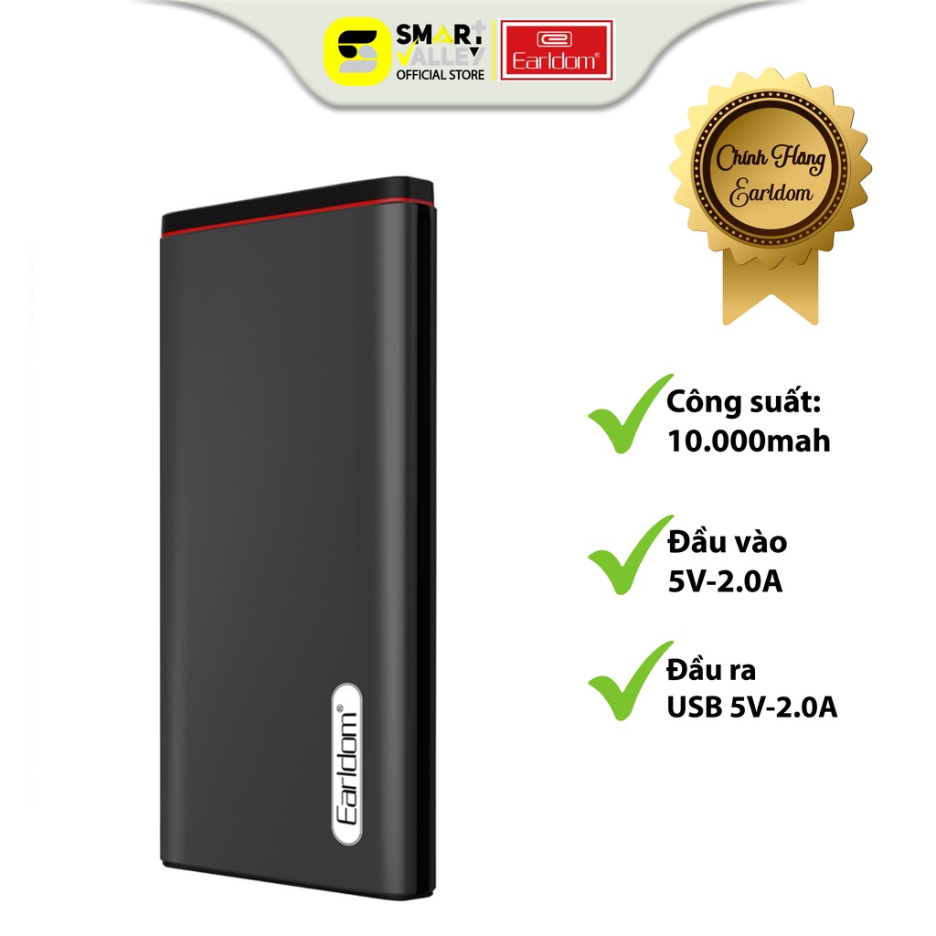 Sạc Dự Phòng 10.000 mAh Earldom PB-34 - Vỏ ngoài của sản phẩm được làm từ hợp kim nhôm cao cấp-Pin gốc chất lượng cao