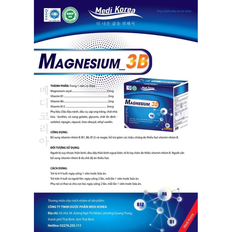 Magnesium_3b - bổ sung vitamin nhóm B ( b1,b6,b12) và magie hỗ trợ giảm các triệu chứng do thiếu hụt vitamin nhóm B