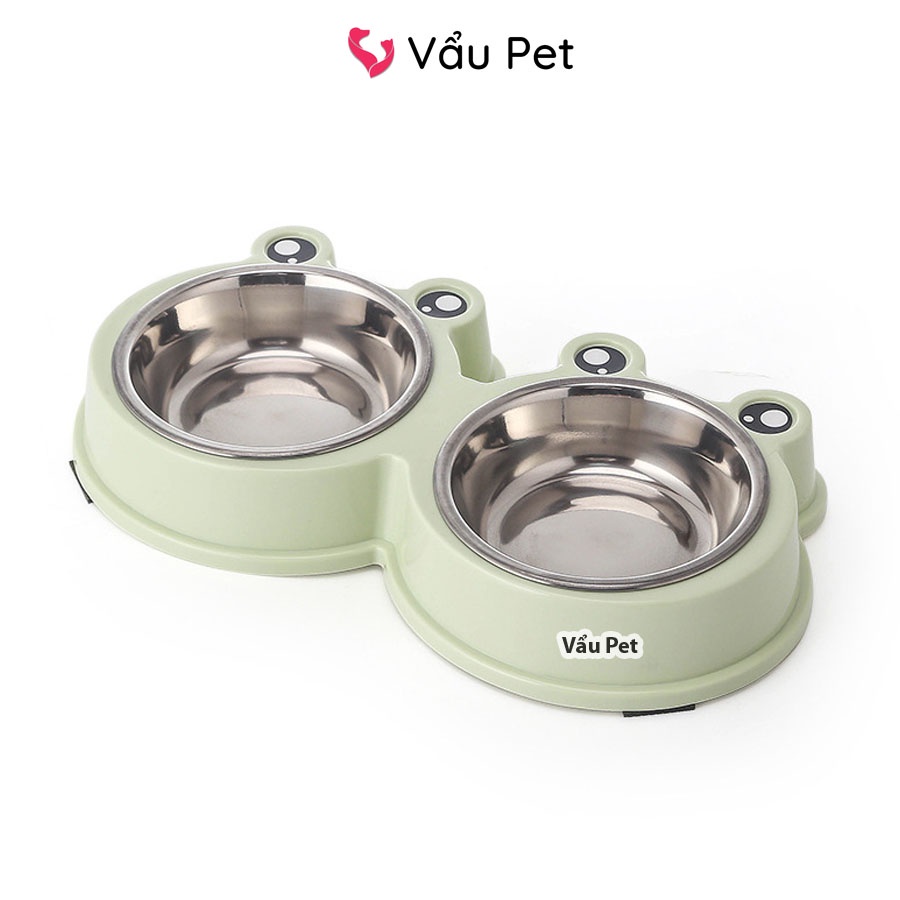 Bát Ăn Cho Chó Mèo 2 Ngăn Lòng Inox Hình Ếch - Bát Đựng Thức Ăn, Uống Nước Cho Chó Mèo Vẩu Pet Shop