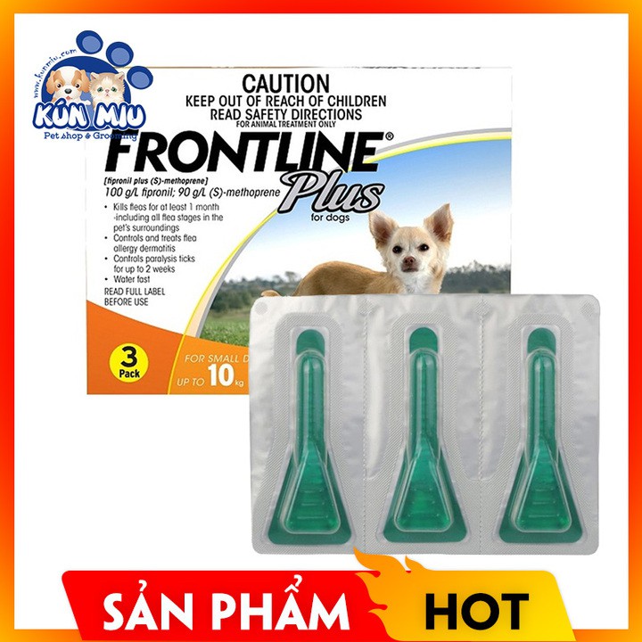 1 hộp (3 tuýp) Dung dịch nhỏ gáy ve rận, bọ chét dưới 10kg Frontline Plus