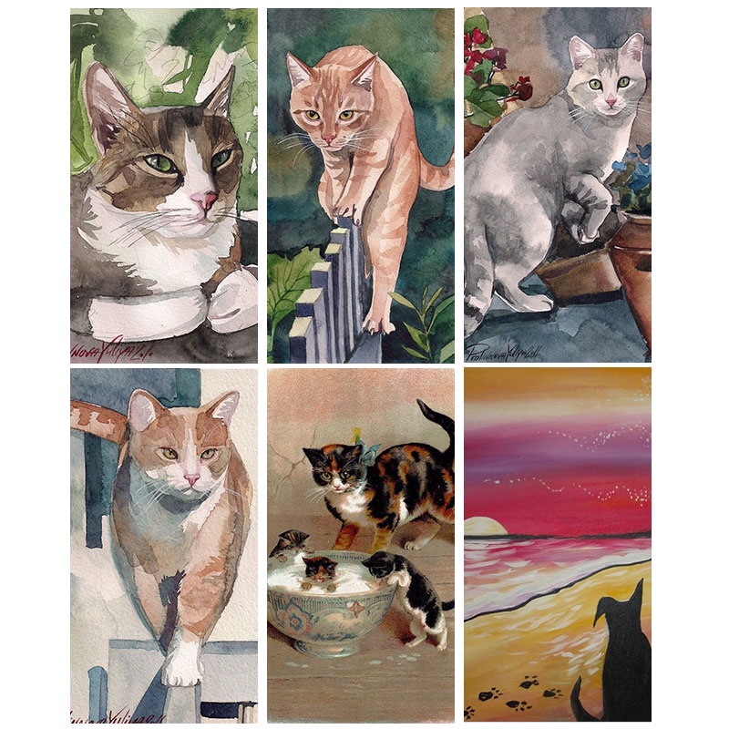 Bộ tranh đính đá 5D họa tiết chú mèo độc đáo kích thước 30x40cm DIY dùng trang trí