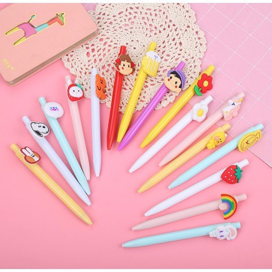 Bút Bi Macaron Bấm Gel Đen Gắn icon Cute Xinh Xắn Dễ Thương