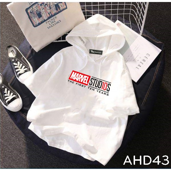 Áo thun teen nam nữ HOODIE TAY LỠ CÓ NÓN hình Marvel Studio 10 year | BigBuy360 - bigbuy360.vn