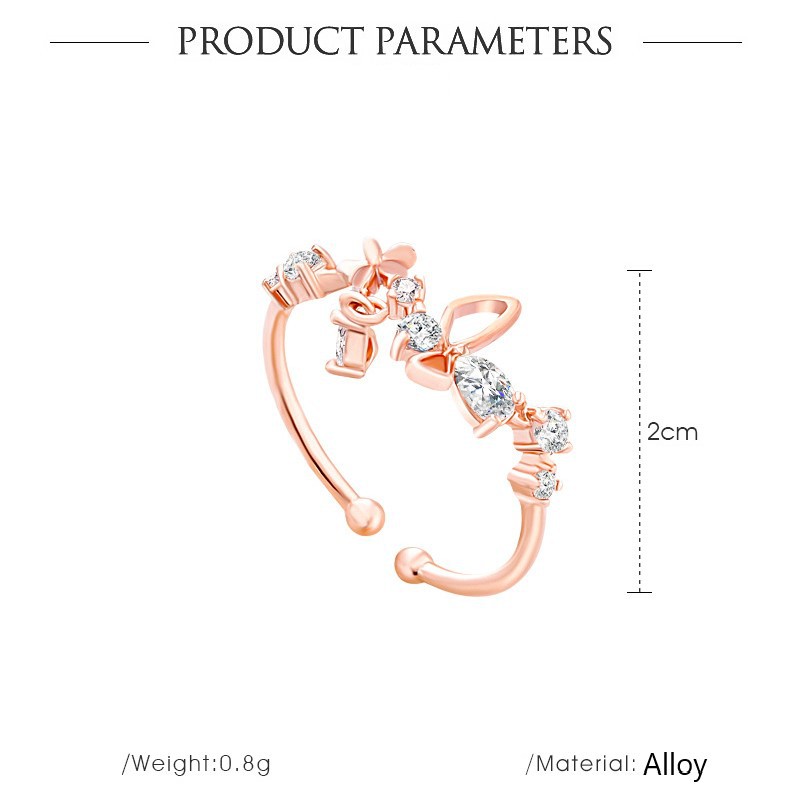 Nhẫn Mạ Vàng Hồng Khắc Hình Hoa Và Bướm Phong Cách Hàn Quốc