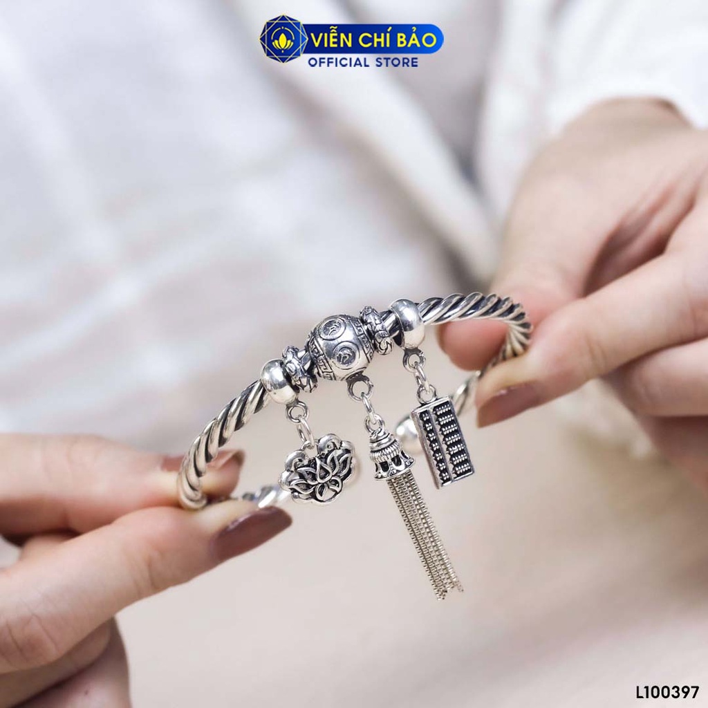 Kiềng tay bạc nữ khắc thần chú Om Mani Padme Hum bạc Thái 925 thời trang phụ kiện trang sức nữ Viễn Chí Bảo L100397
