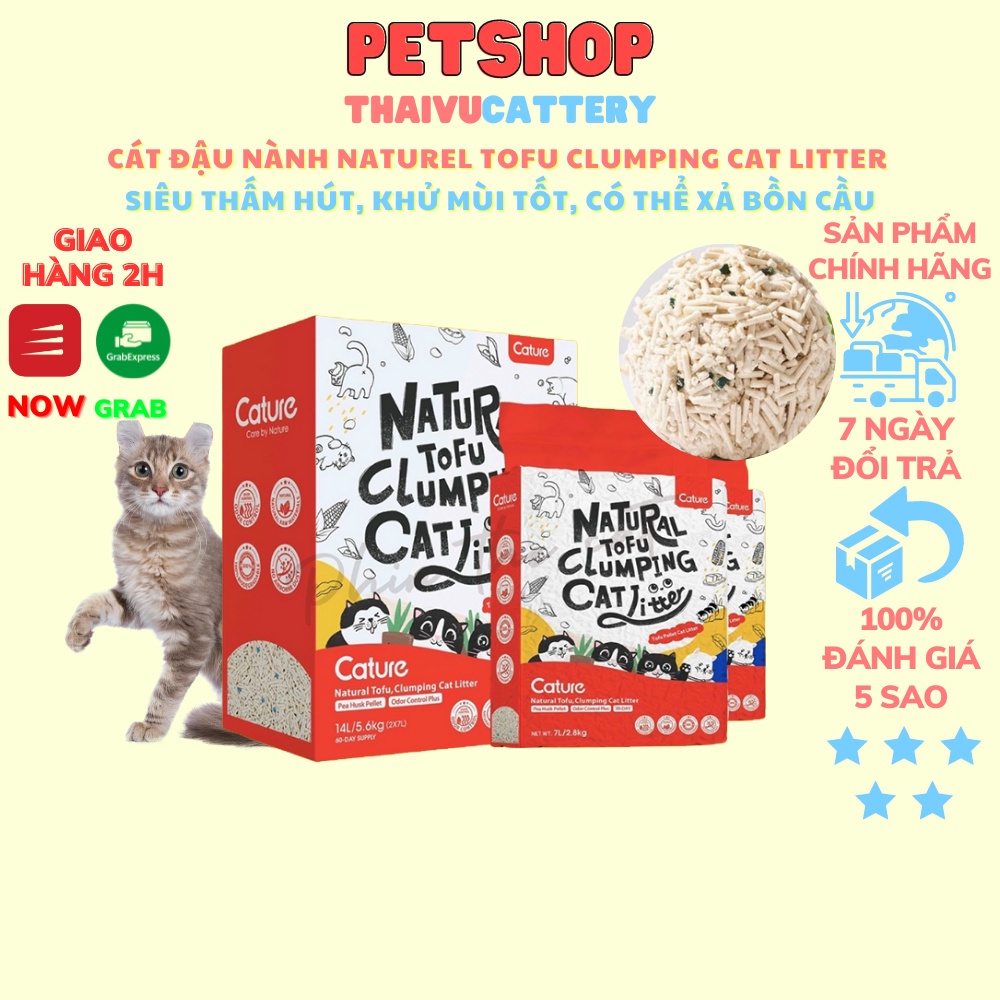 Cát đậu nành Cature Naturel Tofu Clumping Cat Litter siêu thấm hút, khử mùi tốt, có thể xả bồn cầu- Thaivucattery