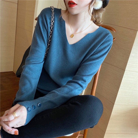 Áo sweater cổ chữ V thời trang thu đông  tùy chọn màu sắc dành cho nữ