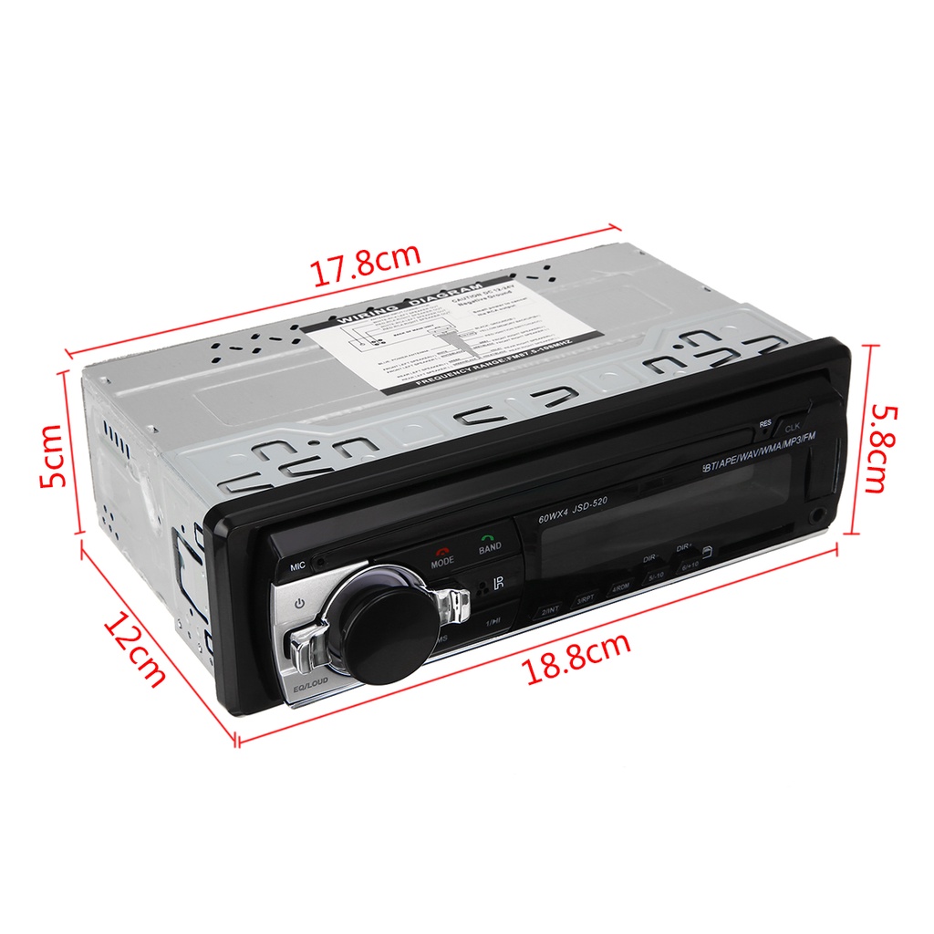 Máy Nghe Nhạc MP3 JSD-520 12-24V 12Pin Bluetooth 60Wx4 FM Radio Stereo Có Cổng USB / SD Cho Xe Hơi