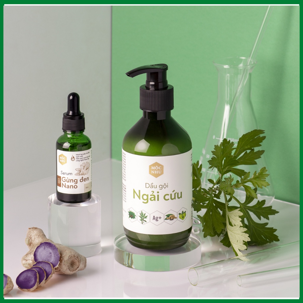 Combo 2 Serum Nano Gừng Đen và 1 Dầu Gội Ngải Cứu Mộc Nhu - Giải Pháp Cho Da Đầu Nấm Gàu