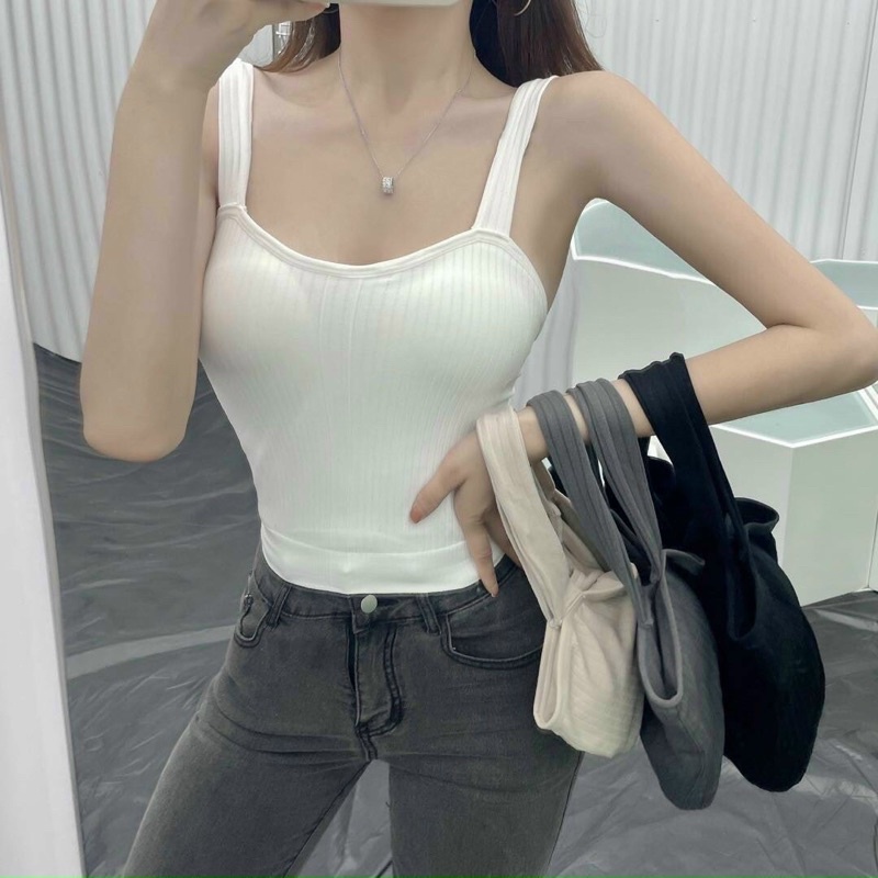 Áo bra 2 dây bản to có đệm ngực mỏng chất tăm siêu ôm, mềm mịn phối vét hay j cũng đẹp