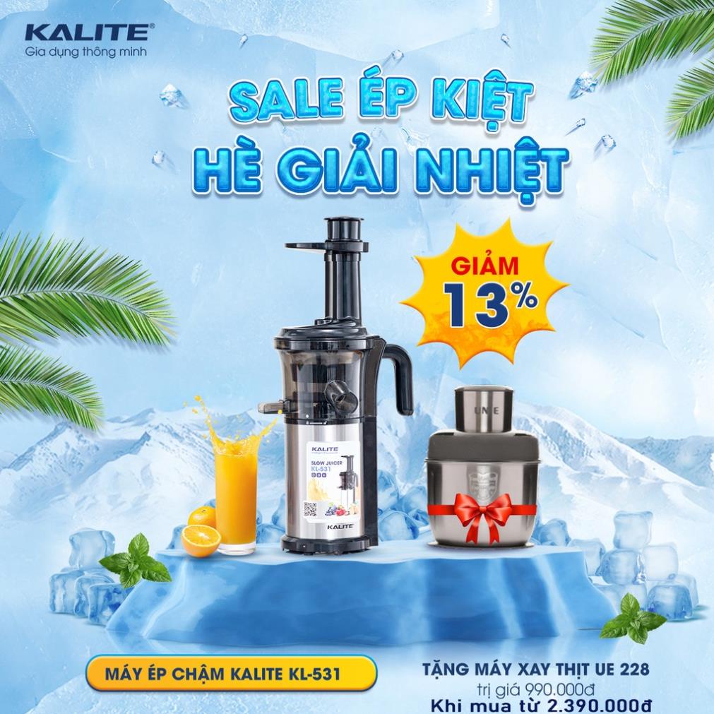 Máy Ép Chậm Kalite KL-531 Tiêu Chuẩn Châu Âu Ép Trái Cây Kiệt Bã 200Ml, Công Suất 200W - Hàng Chính Hãng