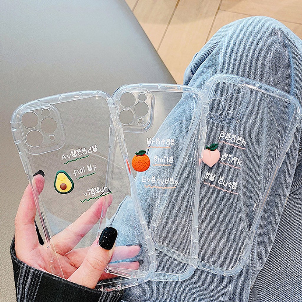 Ốp Lưng Viền Cong Silicon Trong Suốt Chống Sock, Va Đập Trái Cây Nổi - X001